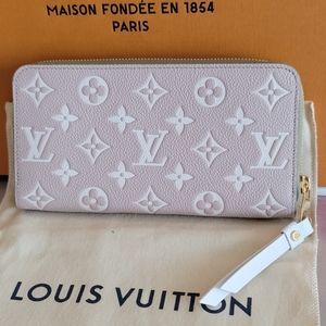Louis VUITTON GIANT MONOGRAM LARGE ZIPPY WALLET KHAKI BEIGE EMPREINTE LEATHER
